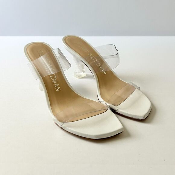 Stuart Weitzman Kristal Clear Heel Sandals in White Size 6.5 - Picture 2 of 8